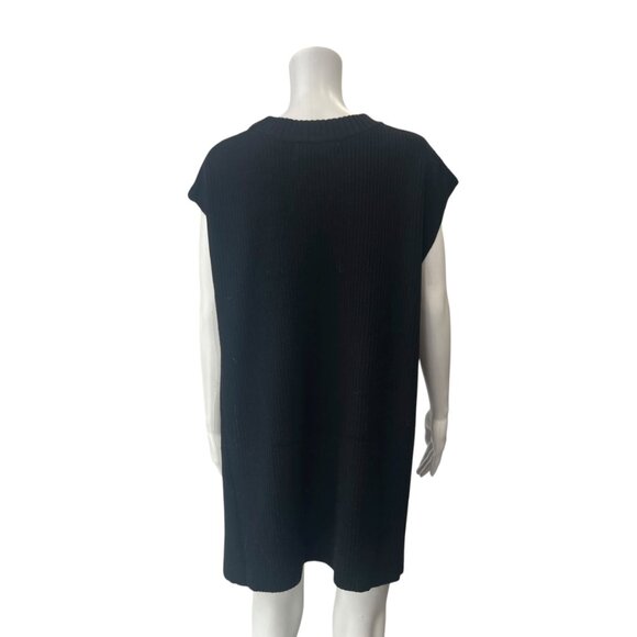$238 Roucha Black Wool Knit Ribbed Tunic Silas Slit Sweater Vest size C/Large - Picture 5 of 9